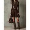 Vestido de Moda Transfronteriza de Otoño 2025 para Mujer Europeo y Americano, Nuevo, Elegante, de Corte Entallado, Manga Larga, Cuello Redondo