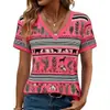 Comercio Exterior Suministro Transfronterizo Estilo Étnico Bohemio Camiseta de Manga Corta para Mujer Cuello en V Impresión 3D Top Casual