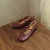 Zapatos Mary Jane vintage estilo francés con una sola hebilla, zapatos de vestir de punta cuadrada para mujer, piel de oveja suave, tacón medio, tacón grueso, zapatos pequeños de cuero burdeos