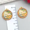 Colgante de Calabaza Dorada Hueca Estilo Antiguo Flor de Loto Aleación Esmalte Doble Agujero Abanico de Plátano Vintage Accesorios para Collares y Pendientes DIY