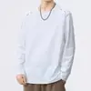 Camiseta de manga larga para hombre, adecuada para primavera y otoño, corte holgado, cuello redondo, capa interior fina, base elástica, versátil y moderna