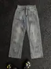 Pantalones de Hip-Hop Street-Style Europeos y Americanos con Salpicaduras de Pintura y Denim con Lavado Vintage, Pantalones Rectos Ajustados con Estilo Americano High-Street