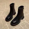 Botines Gruesos de Tacón Grueso de Cuero Suave para Mujer, Nuevos de Primavera/Otoño 2026, Punta Redonda Retro, Color Sólido, Cierre de Cremallera Trasera, Calzado Sencillo para Casa o Exterior