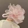 Estilo Vacaciones Junto al Mar Organza Camelia Pasador para el Cabello de Mujer Parte Trasera de la Cabeza Lateral Pinza de Pico de Pato Grande Pasador para el Cabello Clip