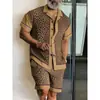 Moda Transfronteriza Temu Casual para Hombre Nuevo Conjunto de Dos Piezas Camisa de Manga Corta con Cuello Campana Estampado 3D y Pantalones Cortos Cómodo