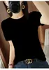 Top de Punto de Algodón Puro con Cuello Redondo y Borde Enrollado, Manga Corta, Diseño de Diamantes, Holgado, Talla Grande, Moderno y Delgado para Mujer, Primavera/Verano 2026