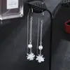 Estilo coreano nuevo aguja de plata simple 5201314 Flor de Hielo Trébol línea de oreja colección borla larga ganchos de oreja pendientes
