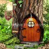 Puerta de Hada Elfo Puerta de Cuento de Hadas Decoración de Árbol de Madera para Patio Adorno Colgante de Madera Decoración de Jardín Artesanías