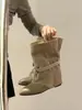 Botines de moda con punta y tacón de cuña apilado, estilo vintage, botas para mujer que aumentan la altura, estilizadas y altas