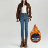 Jeans Vintage Azules con Forro Polar para Mujer Nuevos Cintura Alta Adelgazantes Ajustados Tipo Lápiz para Otoño e Invierno 2024