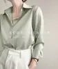 Camisa Verde de Satén Sencilla y Directa para Mujer, Camisa Profesional de Alto Nivel para Entrevistas, Top Ligero para el Trayecto al Trabajo