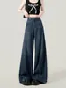 Jeans Americanos de Cintura Alta y Pierna Ancha para Mujer, Nuevos de Primavera y Otoño, Retro, Talla Grande, Sueltos, Adelgazantes, con Caída, Pantalones Largos hasta el Piso