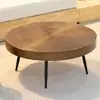 Mesa de Centro Redonda Criativa de Madeira Maciça para Uso Doméstico em Apartamentos Pequenos, Mesa de Centro Minimalista Retrô com Veios de Madeira para Sala de Estar e Quartos de Hóspedes