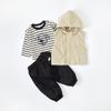 Traje para Niños 2025 Otoño Nuevo Guapo Ropa de Trabajo para Bebé Chaleco con Capucha Pantalones Largos para Bebés y Niños Pequeños Ropa de Salida