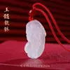 Colgante de Ágata de Hielo Blanco de Calcedonia Natural de Alta Calidad con Diseños de Guanyin, Buda, Hojas, Peces Dorados, Pixiu, Calabaza y Candado de Paz Adornos de Jade