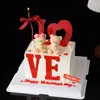2.14 Decoración de Pastel para el Día de San Valentín Figura de Osito Lindo Sentado Rojo Amor Acrílico Inserto Decorativo para Hornear