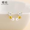 Pendientes Xigu E1668 S925 de plata con forma de corazón y perlas de circonita con destellos, estilo ins, pendientes de perlas dulces y frescos, pendientes de temperamento