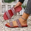 Sandalias planas de verano casuales para mujer, de punta abierta, con lentejuelas y punta redonda, talla grande