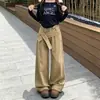Jeans Reto Novo Estilo 2026 para Mulheres, Cintura Alta Retrô, Caimento Solto, Cor Cáqui, Calça Casual Larga Tendência Emagrecedora