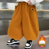 Roupas de Inverno para Meninos Veludo Plus Botão Triângulo Calça Casual Estilo Coreano Macacão Infantil Veludo Solto Calça Lanterna Calças de Bebê