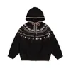 Suéter Cardigan com Capuz Jacquard Fair Isle Masculino Outono e Inverno Solto Estilo de Rua Americano Tricô Ins Jaqueta