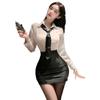Lencería sexy Manyan, camisa de manga larga con perspectiva, falda a la cadera, uniforme de secretaria, traje de generación 9867