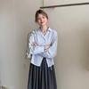 Nueva Camisa de Encaje con Cordones Diagonales Asimétricos de Cuello en V Estilo Coreano Nicho para Mujer