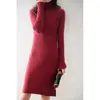 Abrigo Suéter de Lana para Mujer con Vestido de Cuello Apilado, Corte Entallado, Falda de Punto Larga hasta Debajo de la Rodilla, Mangas Largas y Elegante