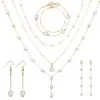 Novas Joias Europeias e Americanas Populares da Amazon, Luxo Acessível Conjunto de Colar e Brincos de Pérola Francesa, Exclusivo Conjunto de Colares Multicamadas