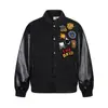 Conjunto de Baseball Americano Vintage com Logo Bordado em Veludo e Retalhos de Couro PU Moda Masculina Marca Solto Jaqueta Casaco Versátil