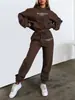 Sudadera con capucha y estampado de letras popular europea y americana de Amazon para mujer, conjunto de pantalones de forro polar casual a la moda