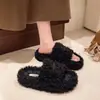 Chinelos plataforma estilosos de bico aberto estilo pele de ovelha, um novo design fashion, perfeitos para usar ao ar livre e uma escolha super popular para outono e inverno.