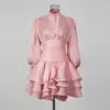 Falda Corta de Gasa Estilo Elegante Francés de Cintura Alta con Volantes Vestido de Manga Larga Nuevo de Verano 2026 para Mujer