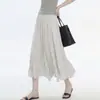 Falda de verano estilo suave de cintura alta con acabado brillante, volantes irregulares, falda versátil de longitud media línea A para mujer