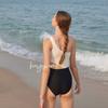3 colores] nuevo traje de baño enterizo de un hombro para mujer sexy estilo ins retro aguas termales pecho pequeño cintura alta traje de baño bikini