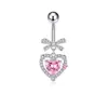 Anillo para Ombligo Serie Rosa Y2K con Colgante de Corazón de Circonita, Mariposa, Gota de Agua Acero Inoxidable Piercing Anillo para Ombligo