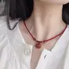 Collar de Cuerda Roja con Núcleo de Durazno Tejido para Mujer Colgante de Madera de Durazno Real Protección Corporal Candado Colgante Candado de Seguridad Adulto Hombre Niños Bebé