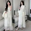 Em estoque 2025 Início da Primavera Roupa para Gestantes Estilo Francês Coreano Elegante Estilo Chinês Saia Slip Cardigã Casaco Fino para Gestantes
