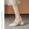 Sapatos Mary Jane com Salto Bloco Estilo Francês Feminino Primavera e Outono 2024 Novos Sandálias Quadradas com Pérolas Atrás e Bico Aberto