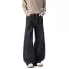 Jeans vintage de pierna ancha para hombre, ajuste holgado acampanado largos, corte recto con botones, diseño americano, lavado de mezclilla cruda