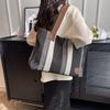 Bolso grande para mujer, nueva moda 2024, bolso de lona a rayas con contraste de colores, bolso de mano portátil, bolso de hombro moderno para axila.