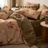 Juego de ropa de cama de cuatro piezas de algodón puro cepillado, 100% algodón, nuevo para otoño e invierno 2026, funda de edredón y sábana de cama florales gruesas, alta calidad