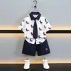 Conjunto de Camisa Floral y Corbata para Niños 2026 Nuevo Elegante Atuendo de Vacaciones de Verano para Niños Ropa Infantil de Moda Tendencia