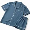Cárdigan azul marino para hombre, pijama de algodón puro, lujo ligero, fino, se puede usar afuera, conjunto de dos piezas para el hogar, directo de fábrica (Xin)