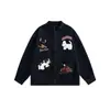 Moletom Bordado de Filhote de Cachorro Masculino Outono e Inverno Novo Estilo Preppy Decoração com Patches Cardigã Versátil Jaqueta Baseball de Casal