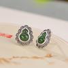 Un Ciervo Plata Esterlina S925 Chapado en Oro Jade Hetian Jaspe Vintage Antiguo Aretes Elegantes de Encaje de Calabaza Folu