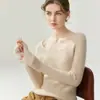 Bai Cai Rong Moda Segunda Pele Gola U Grande Tricô 100% Caxemira Suéter Feminino Listrado Slim Fit Macio Fofo