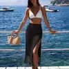 Nuevo producto transfronterizo de moda europea y americana: falda sexy texturizada con abertura alta y flecos, falda para cubrir bikini de vacaciones en la playa