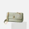 Bolso Nuevo Tejido con Cadena de Piel de Vaca Bolso de Mano Horizontal de Moda Bolso Pequeño Cruzado de Cuero Genuino Hebilla de Cierre de Bolso Bolso para Mujer