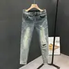 Jeans Rasgado Masculino Slim Fit Cropped para Primavera e Outono Casual de Alta Qualidade Skinny Mostrando Magreza Levemente Elástico Calça Masculina 9